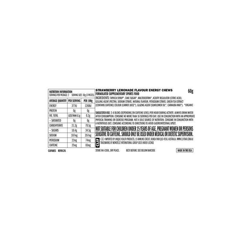 Clif Strawberry Lemonade With 25MG Caffeine Bloks Sours Energy Chews - Image 2